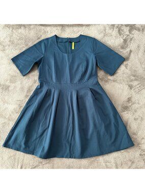 Betabrand Blue Fit & Flare Dress Women's XXL Ponte Knit Scoop Neck Short Sleeve